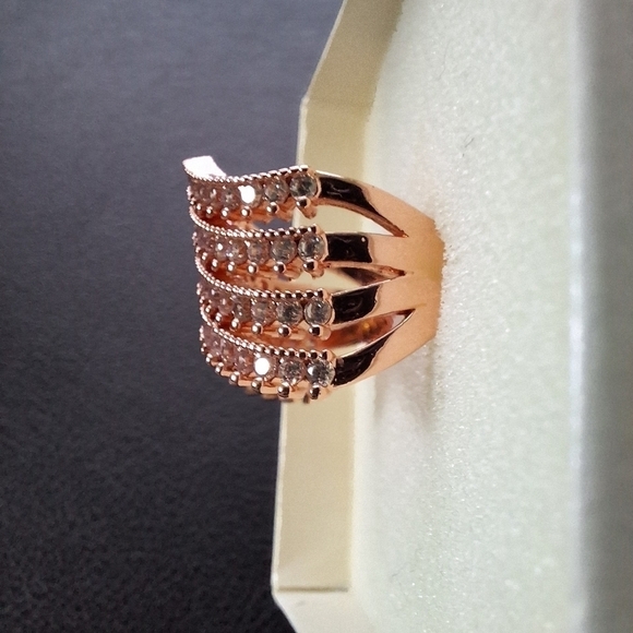 Callura Rose Goldtone Four-Layer Pave Ring with Swarovski Crystals - Picture 8 of 11